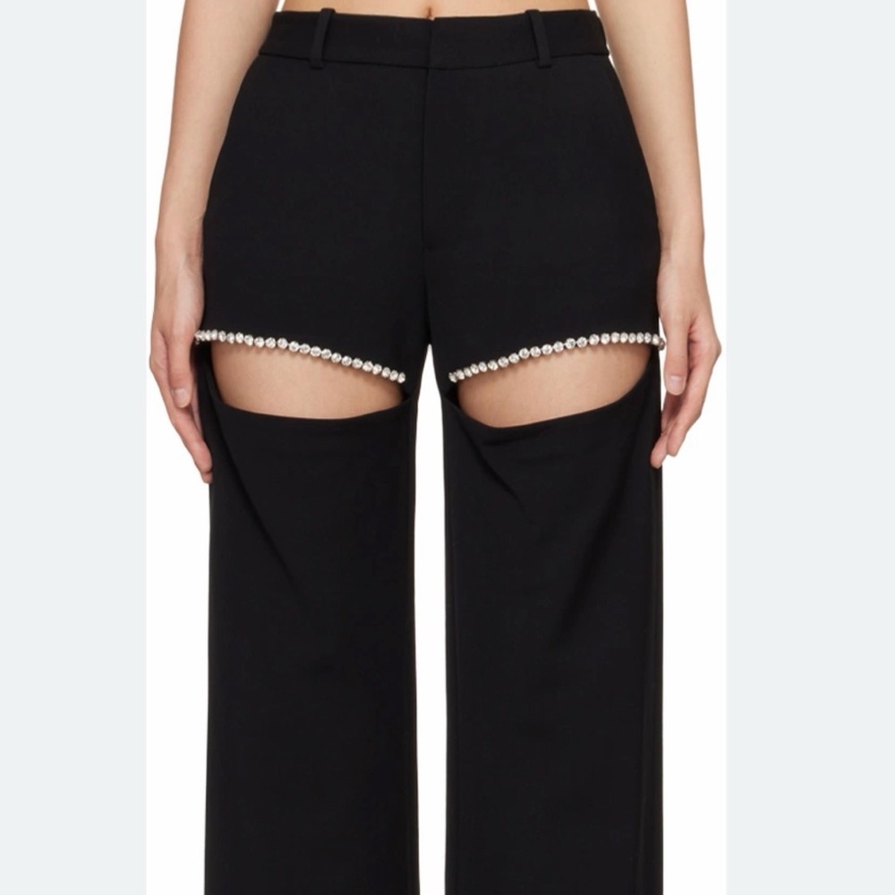 AREA Crystal Slit Trousers Black Size 0 Embellished Pants - Picture 5 of 14